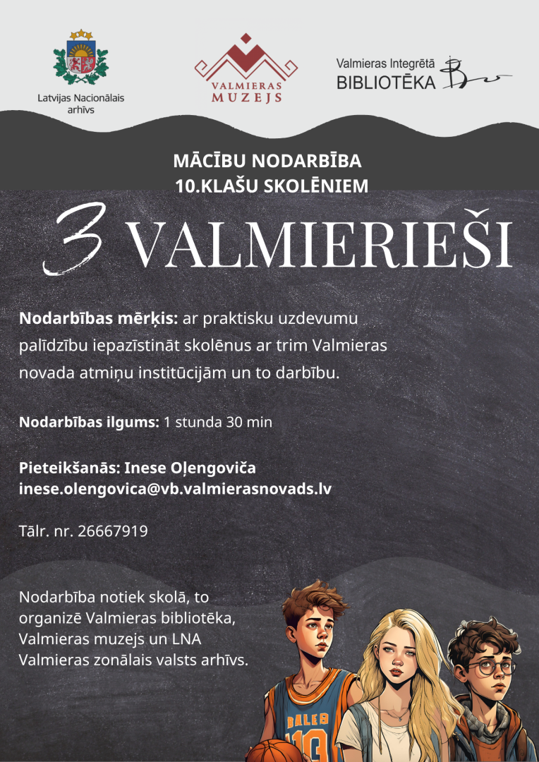 Krāsaina bilde, mācību nodarbības "3 valmierieši" baneris