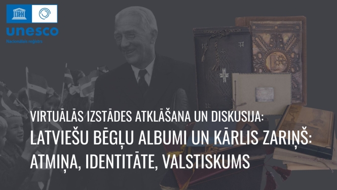 Krāsaina bilde, LNA Virtuālās izstādes un diskusijas "Latviešu bēgļu albumi un Kārlis Zariņš. Atmiņa, identitāte, valstiskums" afiša