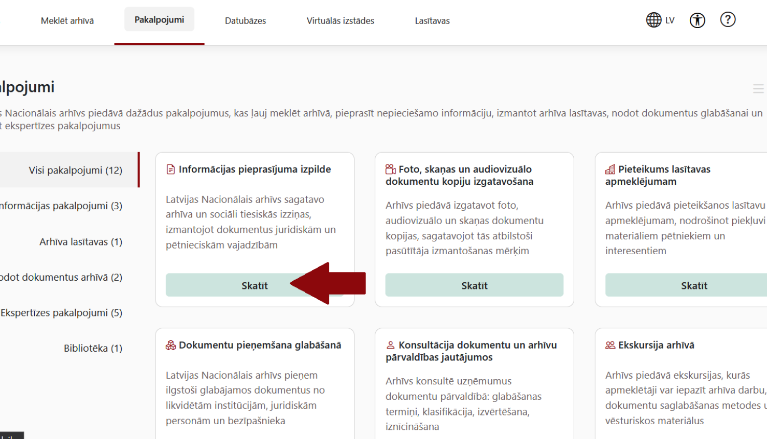 Krāsaina bilde, LNA pakalpojumu portāla sākuma lapa