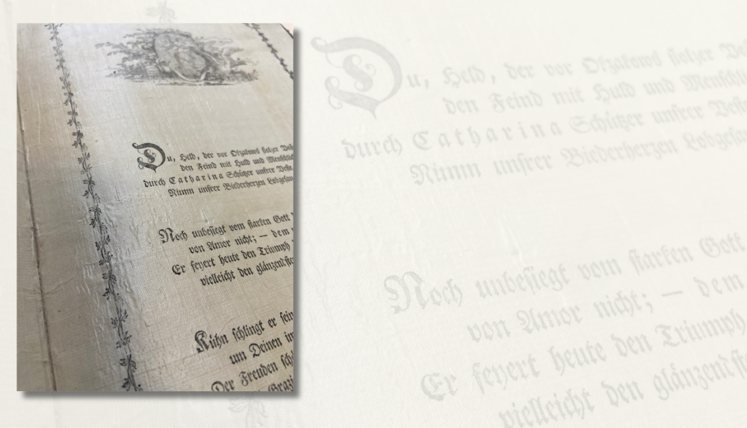 Melnbalta bilde, Vidzemes Bruņniecības bibliotēkas krājuma pērle – kāzu apsveikums, iespieddarbs uz zīda auduma, Rīgas tipogrāfa Jūlija Konrāda Daniela Millera meistardarbs 1790. gadā tapis par godu Vidzemes bruņniecības dzimtu pārstāvjiem stājoties laulībā