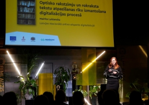 Krāsaina bilde, Mairitas Lukianskas LNA dokumentu digitalizācijas pieredzes prezentācija valsts pārvaldes inovāciju konferencē Celmlauzis 2024, fotostāsts, Valsts kancelejas foto