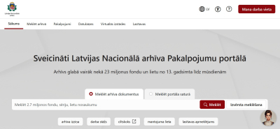 Skats no LNA pakalpojumu portāla pakalpojumi.arhivi.gov.lv pirmās lapas