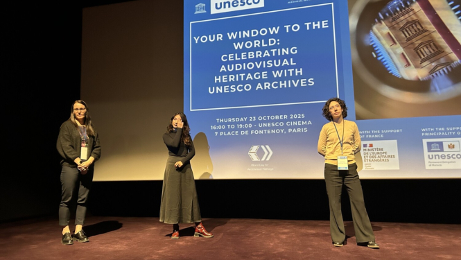 Krāsaina bilde, LNA Latvijas Valsts kinofotofonodokumentu arhīva pārstāve Natālija Lāce Parīzē piedalās CCAAA sanāksmē un UNESCO pasākumā