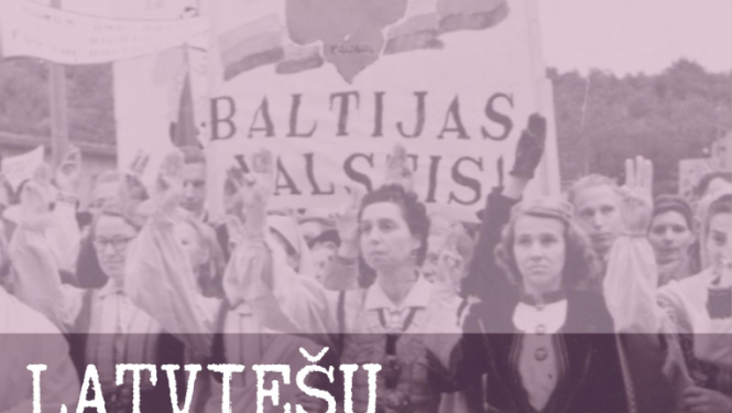 Plakāts, grupas foto, sievietes, tērptas nacionāljos tērpos, fonā plakāts ar uzrakstu  Baltijas valstis