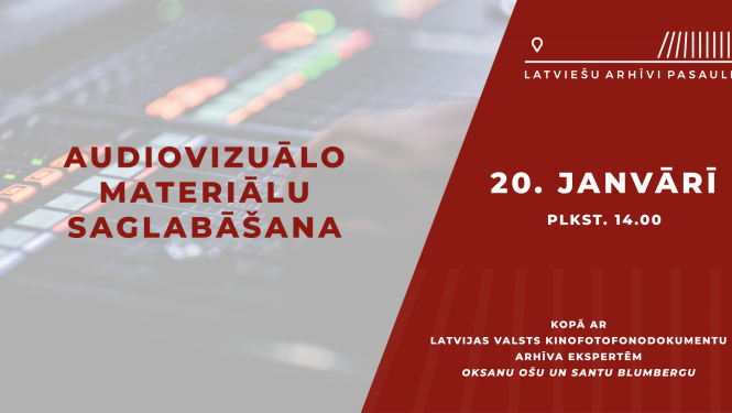 Plakāts: slikta kotrasra attēls ar skaņotāja pulti, labajā pusē sarkans laukums ar tekstu