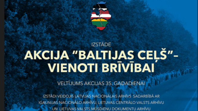 Krāsaina bilde, Izstādes "Baltijas ceļš - vienoti brīvībai" afišas fragments