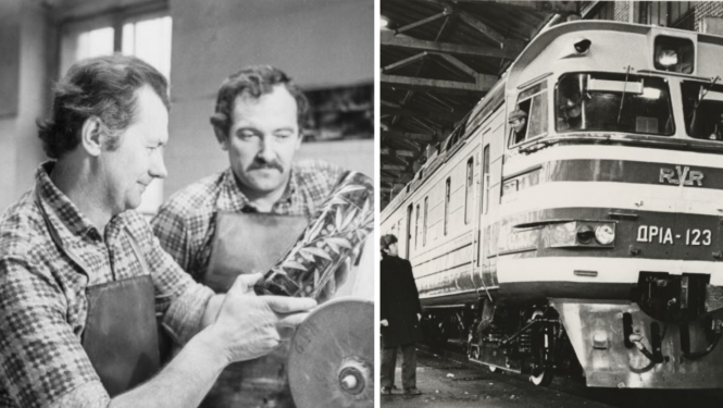 Divi vīrieši slīpē stiklu un vagons