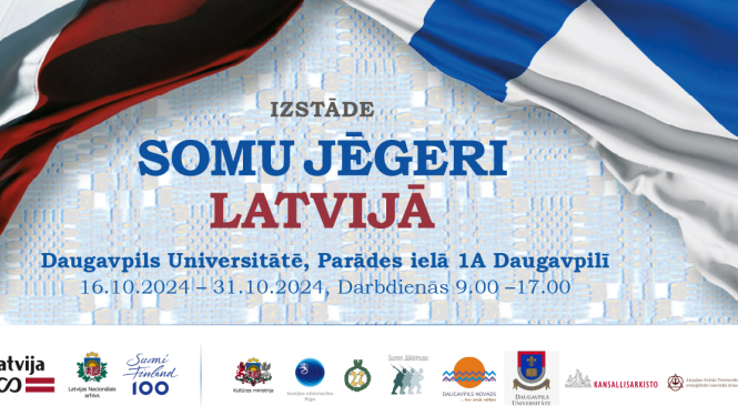 Krāsaina bilde, izstādes Somu jēgeri Latvijā afiša Daugavpilī