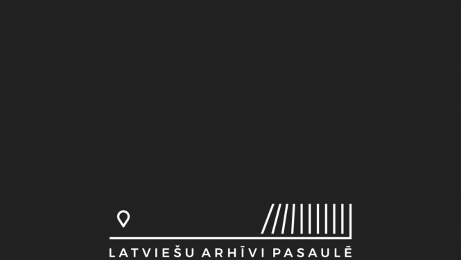 Melnbalts attēls, uz melna fona uzraksts LATVIEŠU ARHIĪVI PASAULĒ