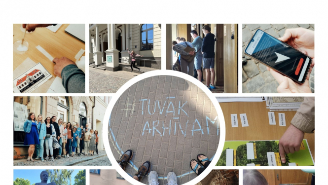 Krāsaina bilžu kolāža, attēli no spēles brīžiem ar komandu dalībniekiem