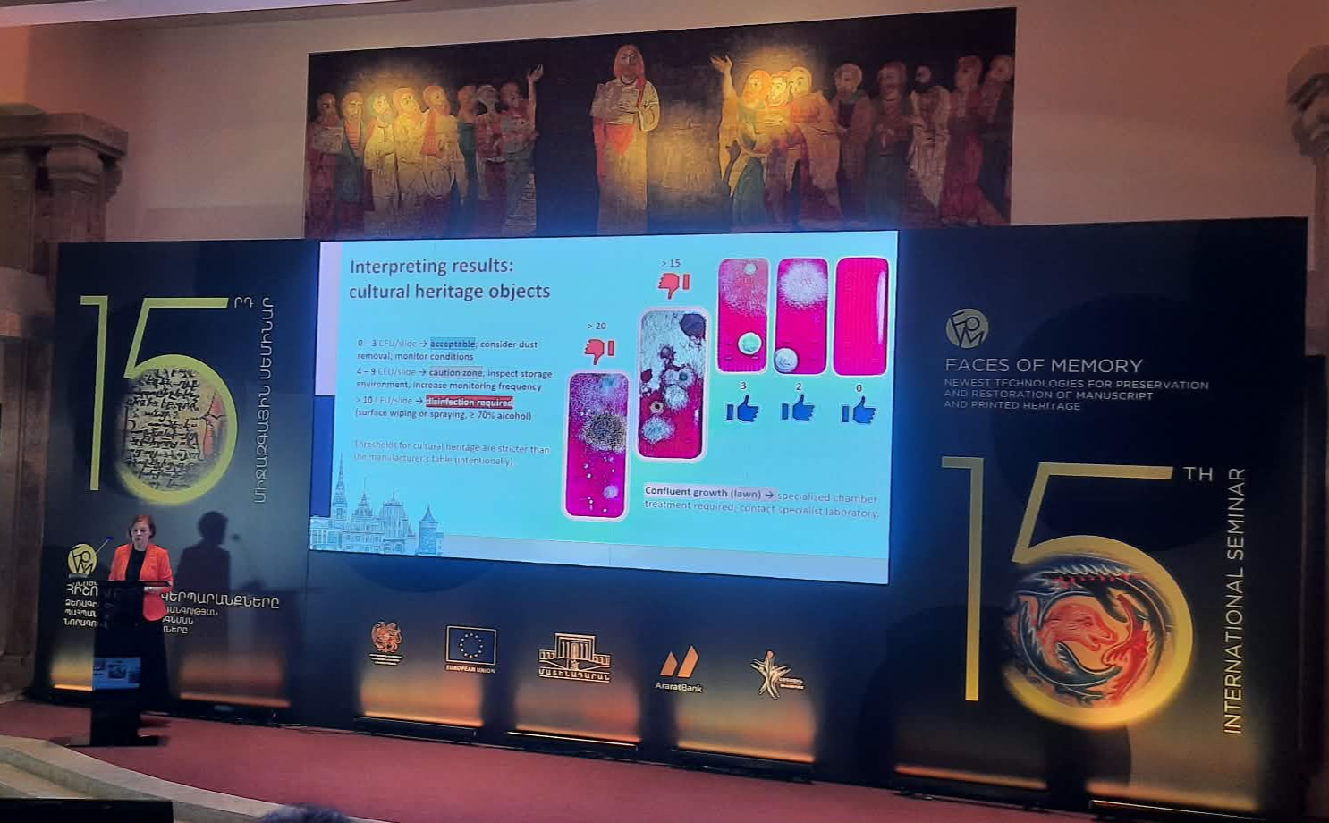 Krāsaina bilde, LNA eksperte I.Šteingolde uzstājas 15.starptautiskajā restauratoru konferencē Erevānā