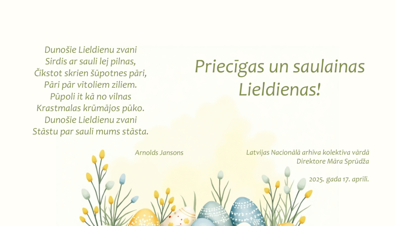 Krāsaina bilde, LNA apsveikums Lieldienās