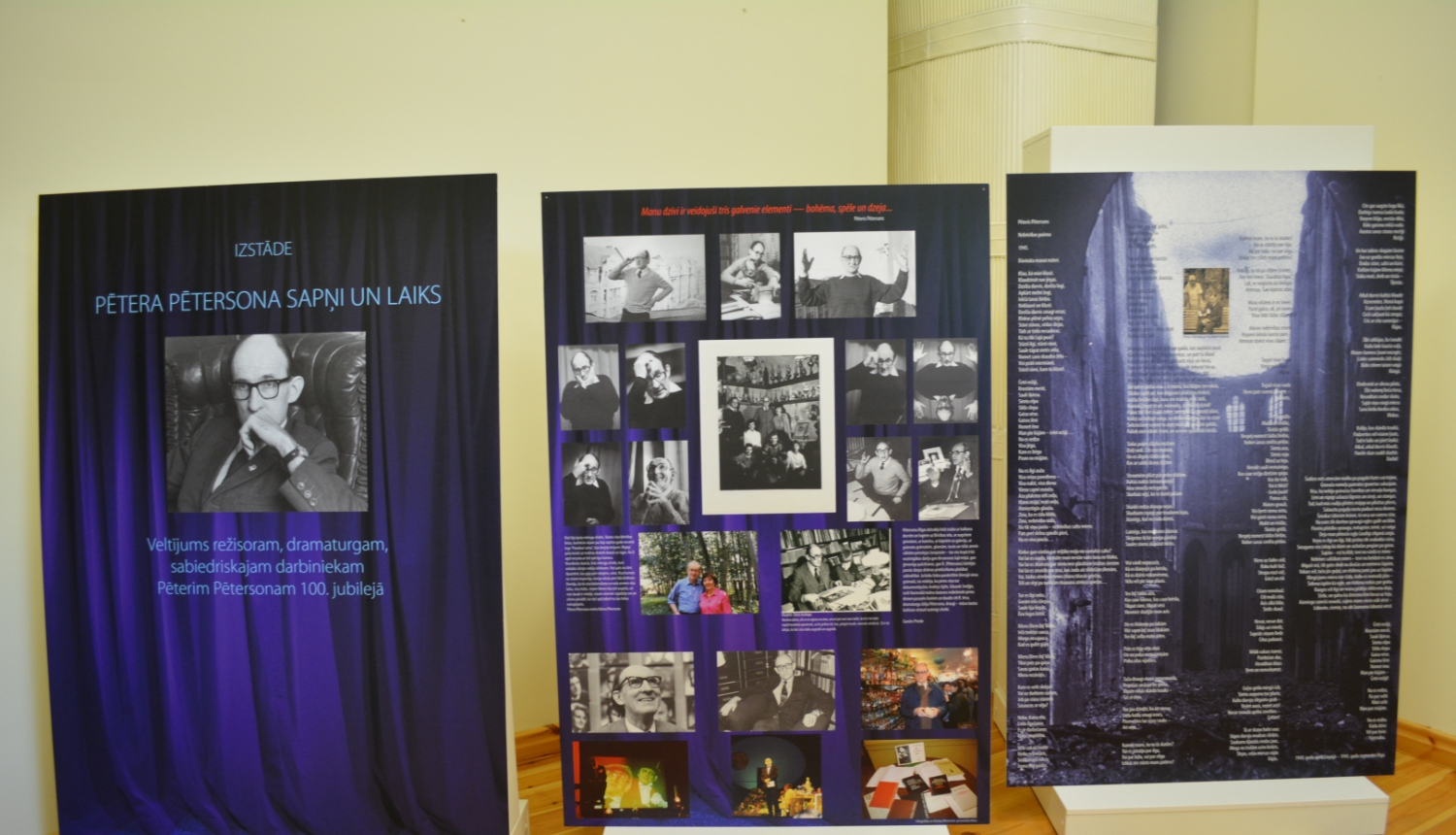 Krāsaina bilde, Izstādes "Pētera Pētersona sapņi un laiks" titula stendi Mēru muižas izstāžu zālē