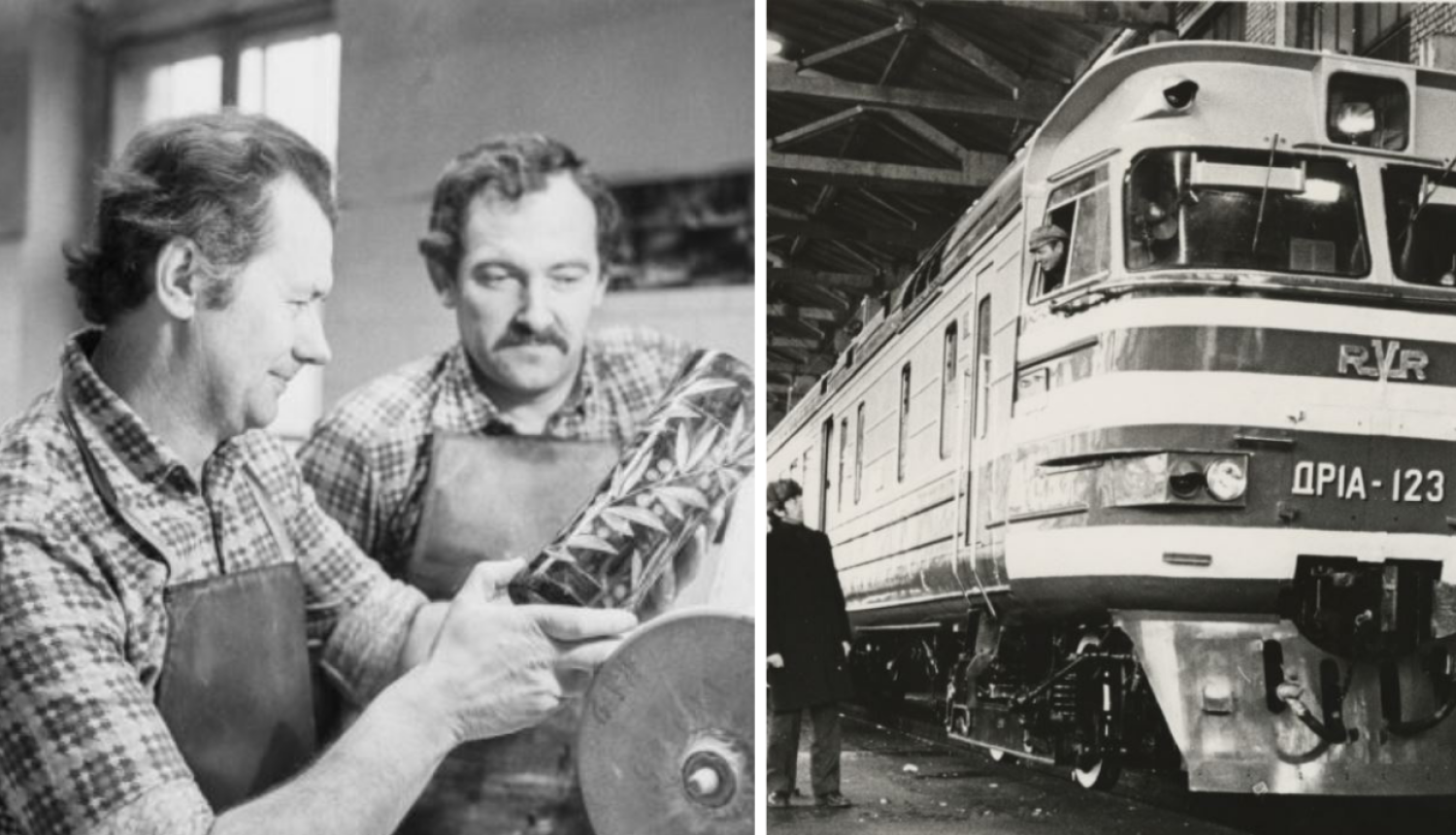 Divi vīrieši slīpē stiklu un vagons