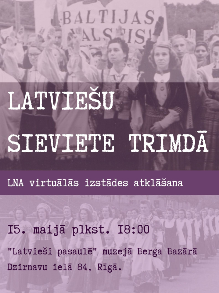 Plakāts, grupas foto, sievietes, tērptas nacionāljos tērpos, fonā plakāts ar uzrakstu  Baltijas valstis